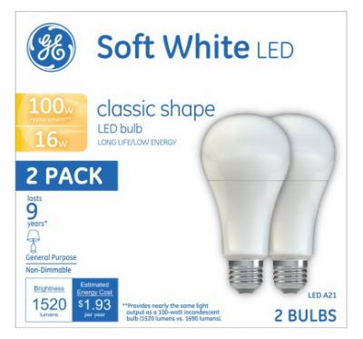 GE 2PK 16W SW A21 Bulb