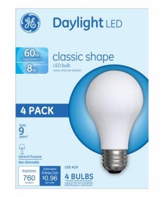 GE 4PK 8W Day A19 Bulb