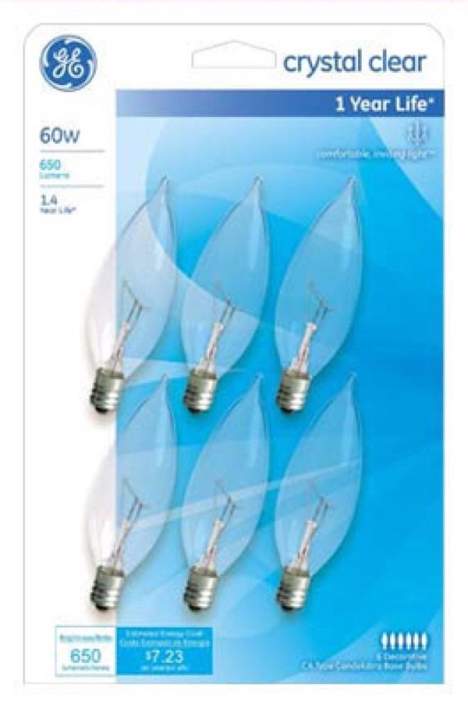 GE 6PK 60W Candle Bulb