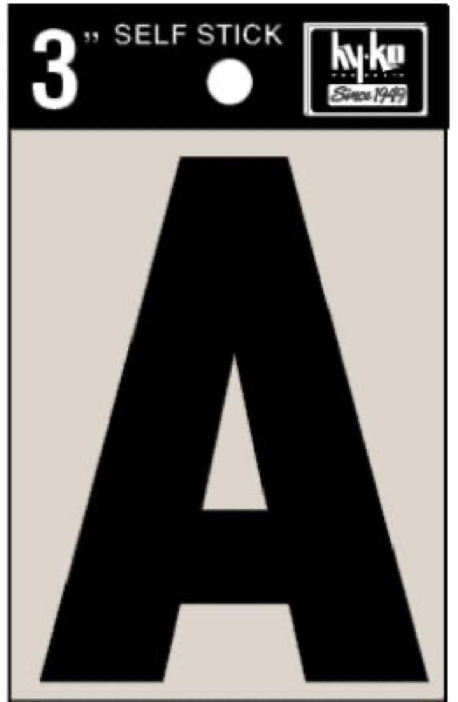 3" BLK Adhes Letter A