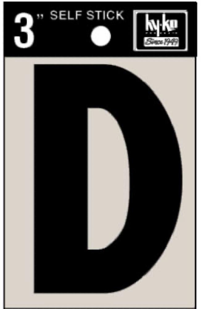 3" BLK Adhes Letter D