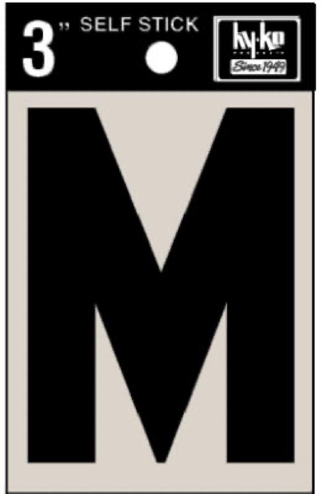 3" BLK Adhes Letter M