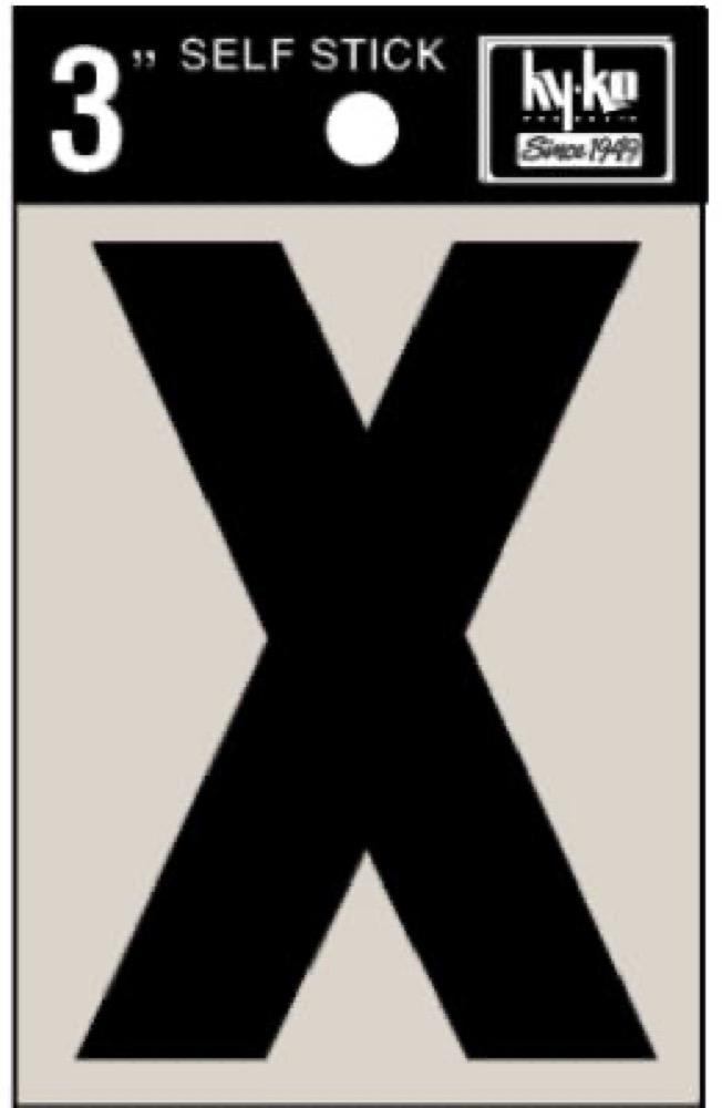 3" BLK Adhes Letter X