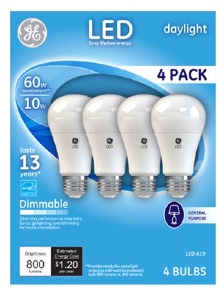 GE 4PK 10W Day A19 Bulb