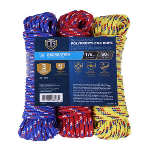 3PK 1/4x50 Poly Rope