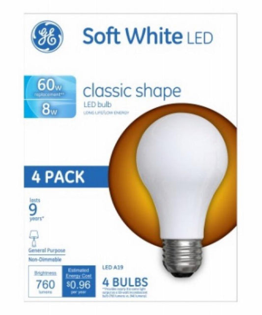 GE 4PK 8W WHT A19 Bulb
