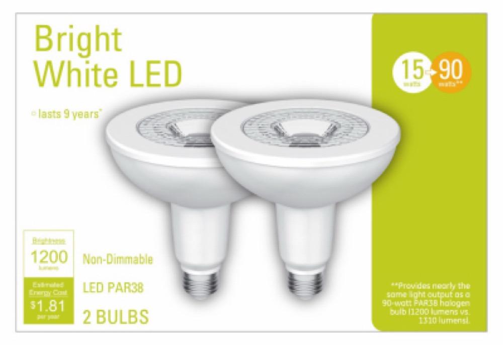 2PK 15W WHT Par38 Bulb