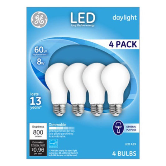 GE 4PK 8W Day A19 Bulb