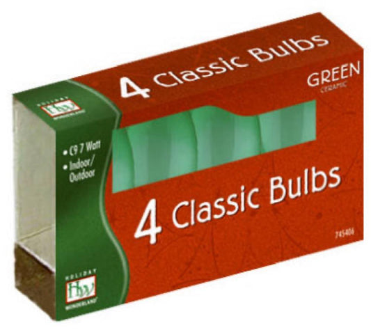 HW 4PK C9 GRN Cera Bulb