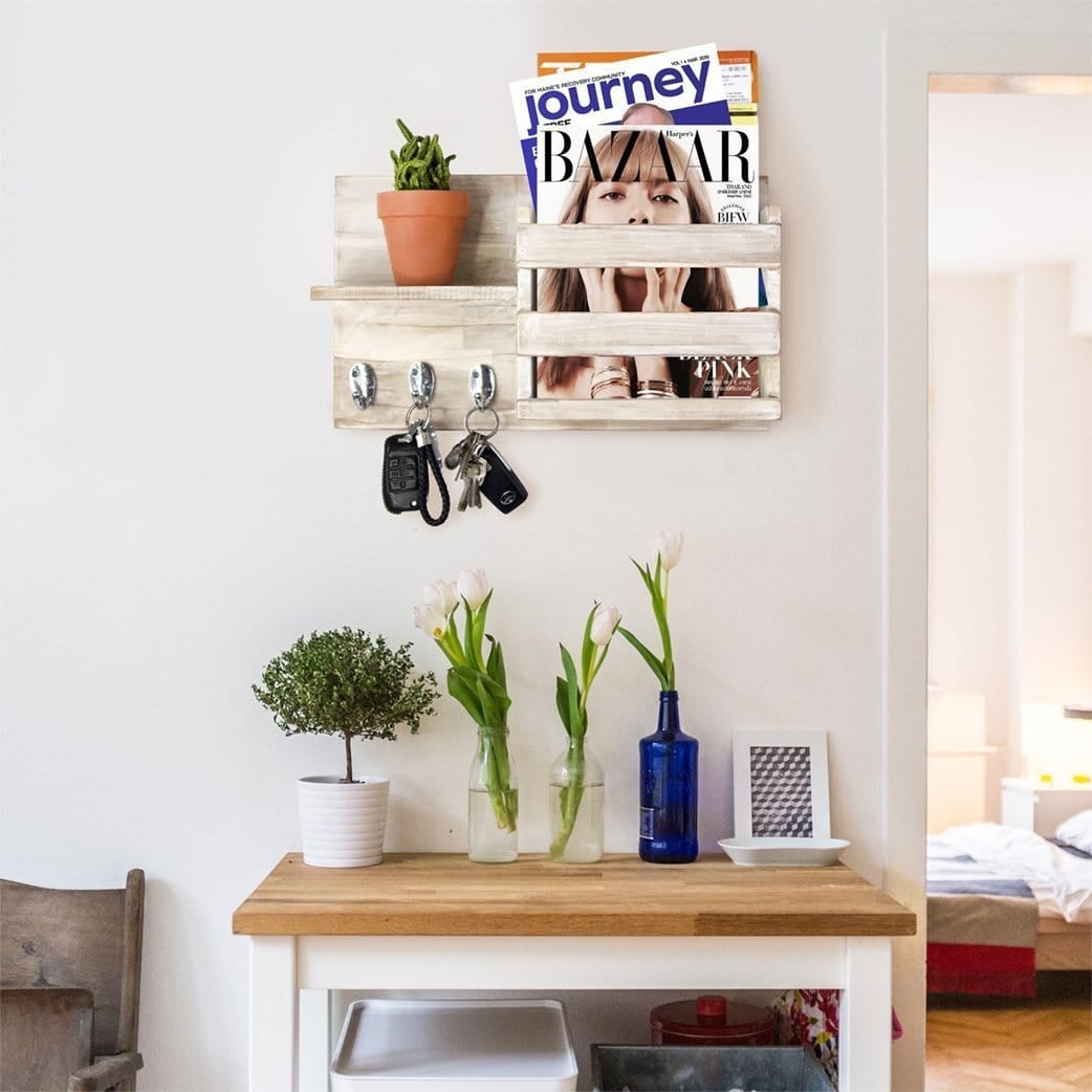 Rustic Width Wooden Wall Hanging Organizer for Home Decoration