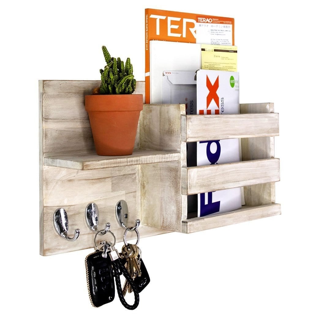 Rustic Width Wooden Wall Hanging Organizer for Home Decoration
