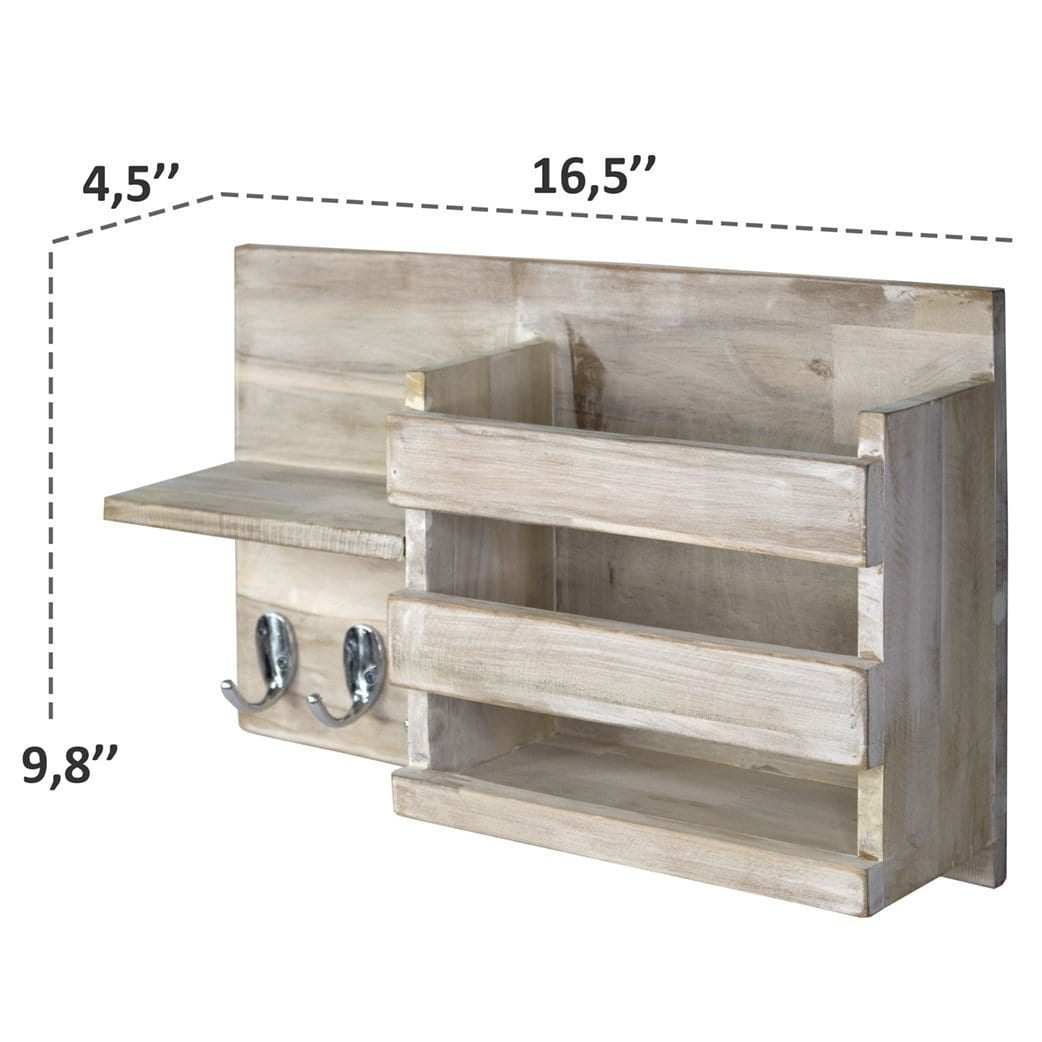 Rustic Width Wooden Wall Hanging Organizer for Home Decoration