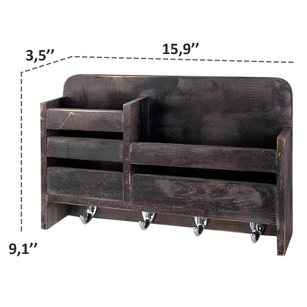 Rustic Width Wooden Wall Hanging Organizer for Home Decoration