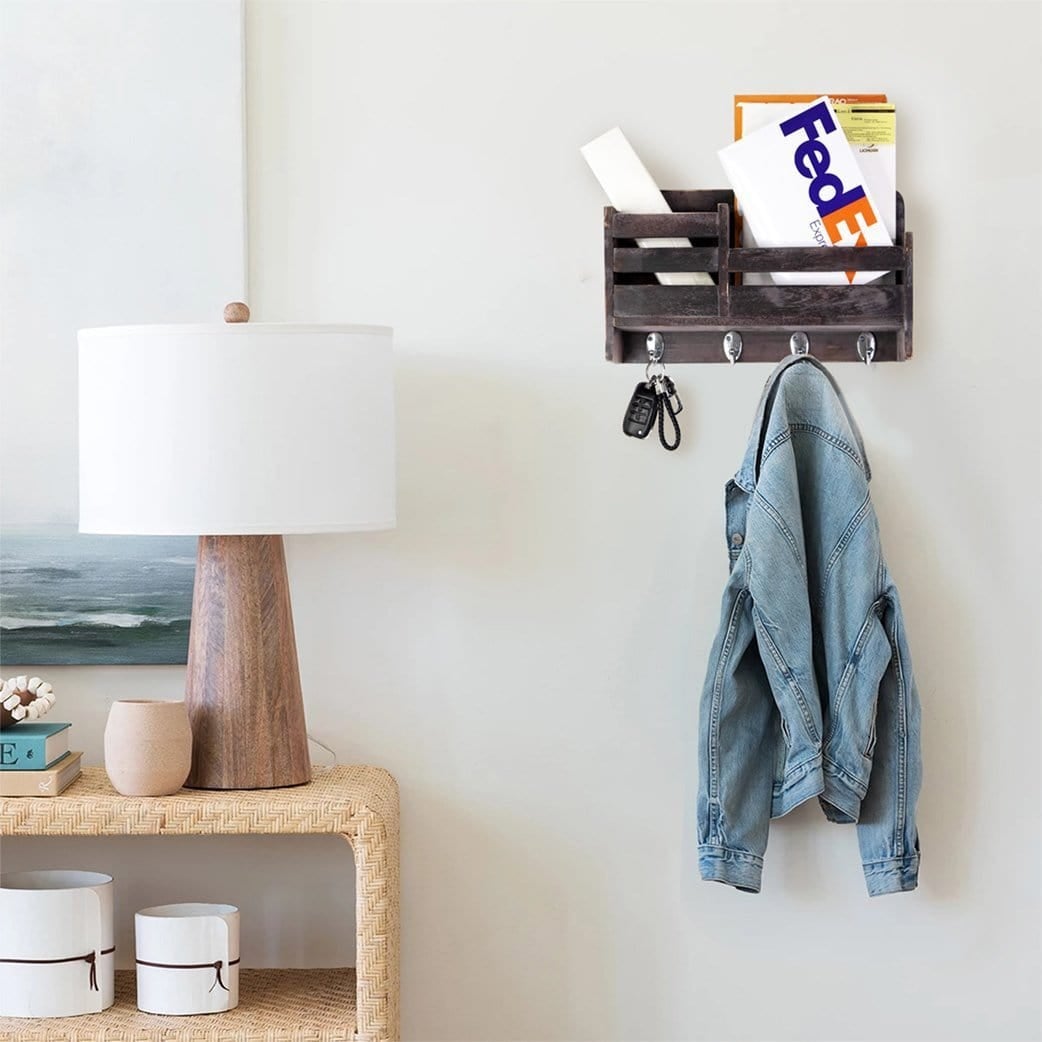 Rustic Width Wooden Wall Hanging Organizer for Home Decoration