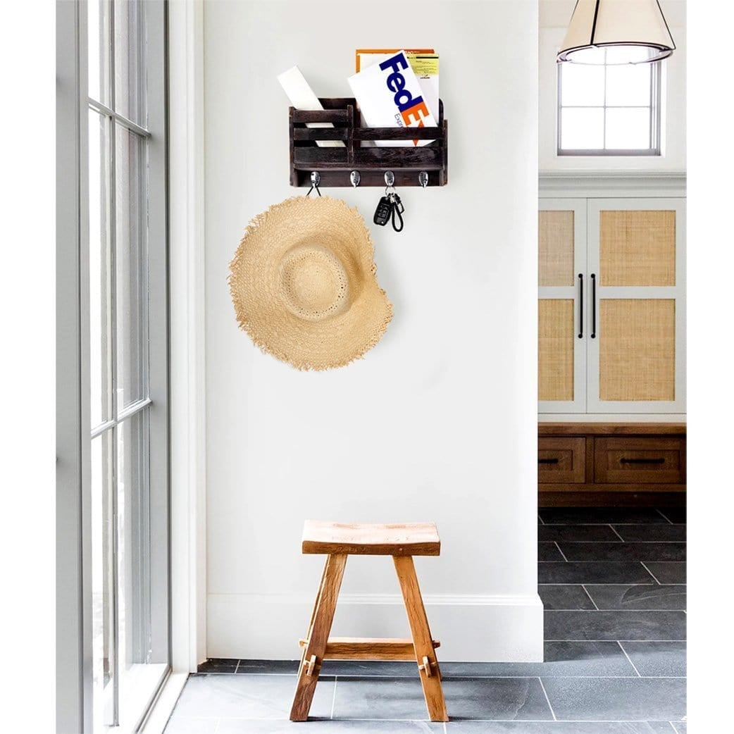 Rustic Width Wooden Wall Hanging Organizer for Home Decoration