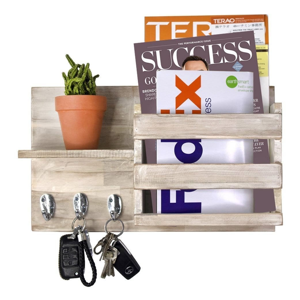 Rustic Width Wooden Wall Hanging Organizer for Home Decoration